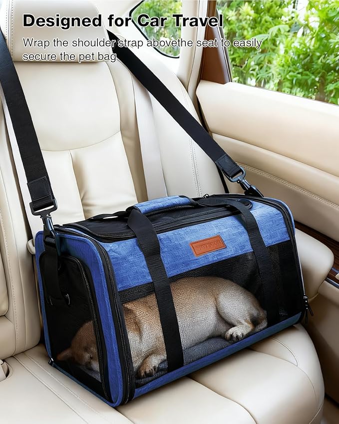Dog Carrier Airline Approved - 17"×11"×9.5", Underseat, Under 10 lb, Top & Side Entry, Soft Sided Pet Carrier with Anti-Scratch Mesh for Small Dogs - Ideal for Travel and Vet Visit - Blue