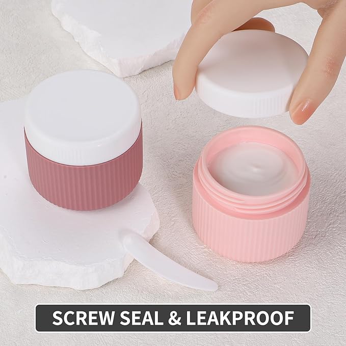 ME.FAN Travel Containers for Toiletries, TSA Approved 2 oz Silicone Cream Jars, Leak-proof Journey Containers, Trip Accessories with Lid for Cosmetic Face Hand Body Cream 4 Pack White Lid Pink