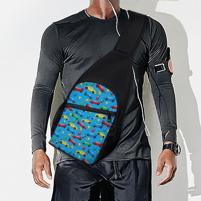 SWEET TANG Anti Theft Sling Chest Bag Shoulder Backpack Race Car Cartoon Cars Crossbody Bags Gym Sack, Polyester Daypack Lightweight for Men Women Travel Gym Sport Hiking