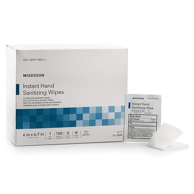 McKesson Hand Sanitizing Wipes [100 Count] Alcohol Wipes with Aloe and Vitamin E, Travel, Individually Wrapped