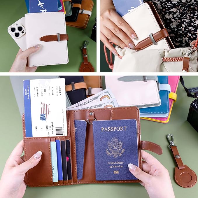 Deziliao Passport Holder for Men and Women, Cute Passport Wallets, Mulit-Purpose RFID Blocking Passport Holder Wallet, Travel Wallet Passport Cover Case（Cream White）