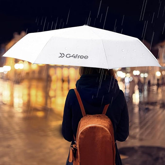 G4Free 46 Inch Reflective Travel Umbrella for Rain Large Windproof Auto Open Close Folding Compact Umbrellas, Strong Fiberglass Frame for Men Women