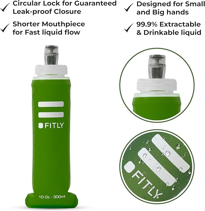 FITLY Soft Flask - Shrink As You Drink Soft Water Bottle for Hydration Pack - Folding Water Bottle Ideal for Running, Hiking, Cycling, Climbing & Rigorous Activity