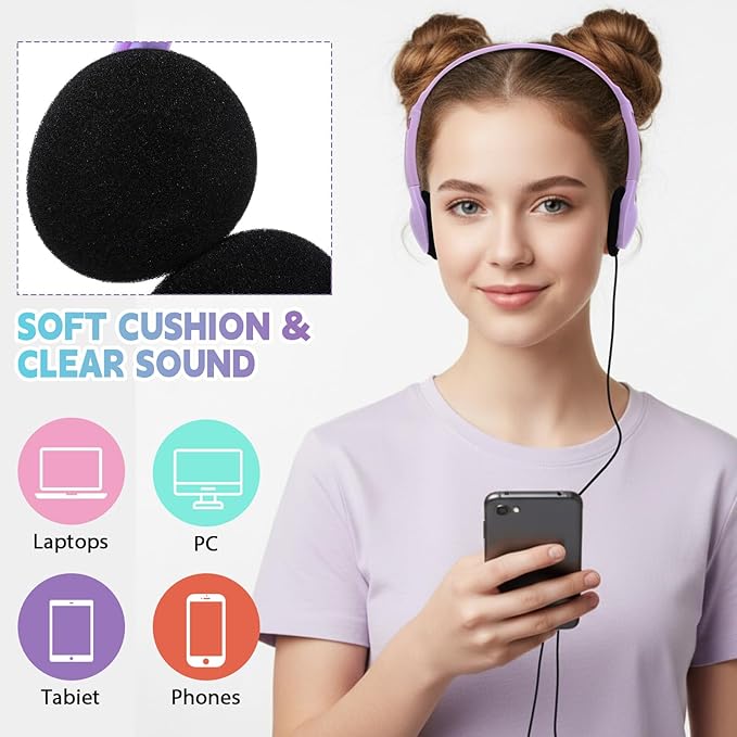 Konohan 30 Pack Headphones Bulk Headphone for School Classroom Student Wired Headphones Adjustable with 3.5 mm Jack for Adults (Macaron)