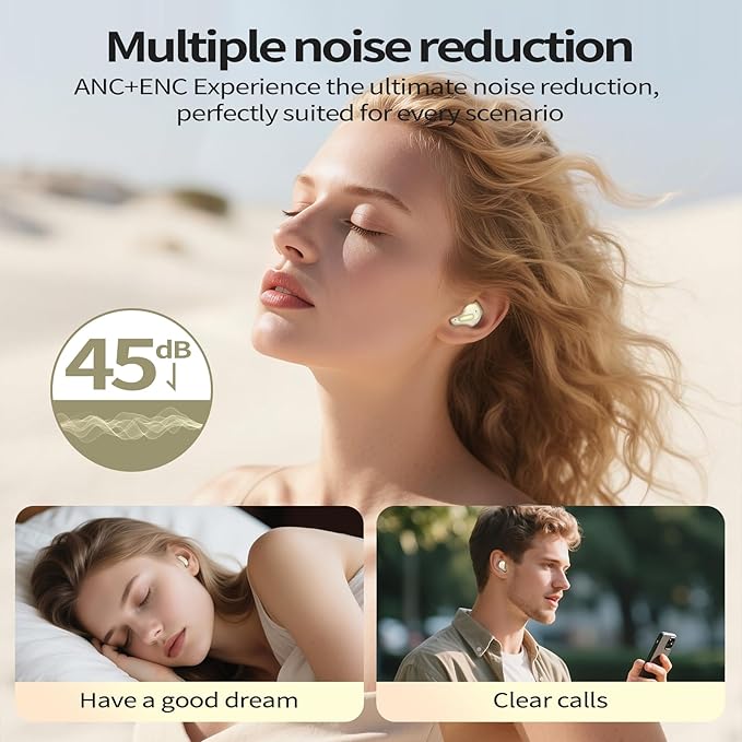 Sleep Earbuds, Mini ANC Wireless Earbuds Bluetooth 5.4 Headphones Deep Bass Stereo, 48H Playtime Ear Buds, 4 ENC Noise Cancelling Mic, In Ear IP7 Waterproof Earphones for Side Sleepers,Touch Control