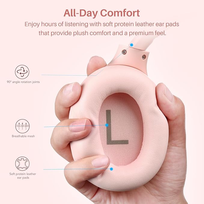 TOZO HT3 Hybrid Noise Cancelling Headphones, 90H Playtime Wireless Over Ear Bluetooth Headset, Spatial Audio AI Chat with 5 Mics, Supports Dual Connection and USB-C Input, with 32 EQ Music Modes