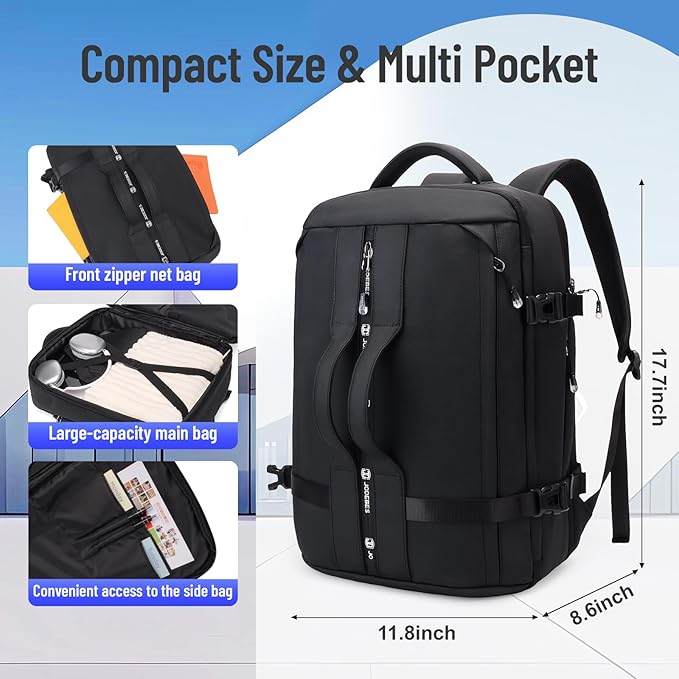 50L Carry on Travel Backpack for Men Women Airline Approved Convertible Duffle Backpack Luggage Bag,TSA Overnight Bags,fits 17" Laptop Smart Backpack-Black