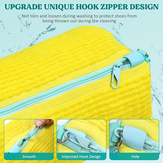 Shoe Washing Machine Bag 2 Pack, 360°Deep Clean Durable Shoes Laundry Bag for Washer and Dryer, Reusable Shoe Cleaner Bags, Sneaker Washing Machine Bag, Yellow