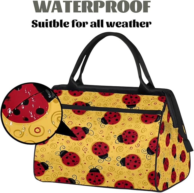 Large Travel Duffle Bag for Women Men,Waterproof Weekender Overnight Bag Carry on Tote Bags for Gym Sport Business Trip,Cute Ladybugs Duffel Bags