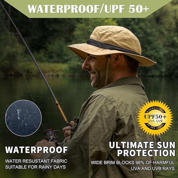 Oversized XL XXL Waterproof Sun Hat for Big Heads Mesh Bucket Hat Wide Brim Adjustable Packable Hiking Beach Fishing