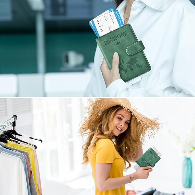 Eoehro Passport Holder for Travel Essentials, Passport Wallet Cover Case for Travel Must Haves Accessories,Passport Book Holders for Women and Men(dark green)