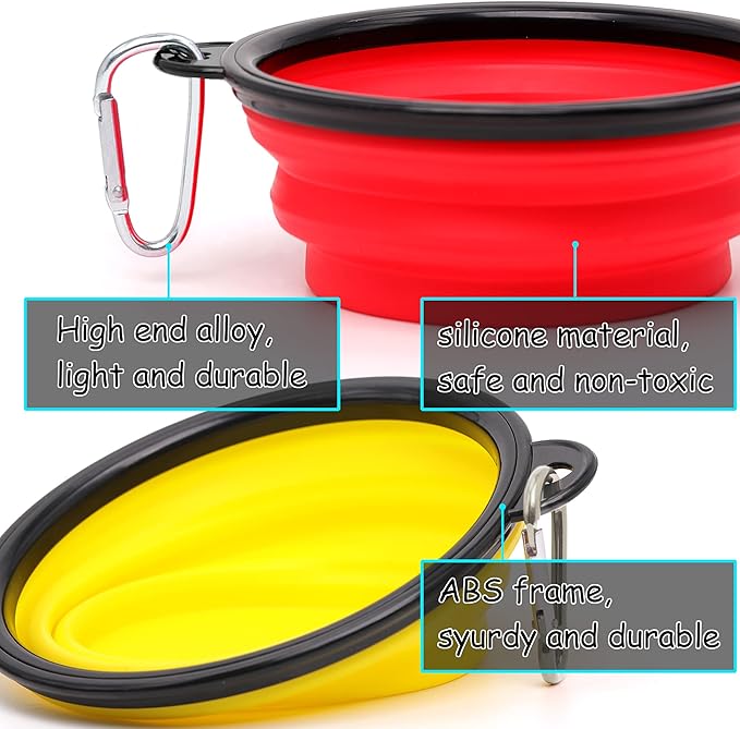 2 Pack Dog Bowl Pet Collapsible Bowls with Clasp Puppy Travel Bowl Portable Cats Water Food Dish for Walking Parking Outdoors Traveling