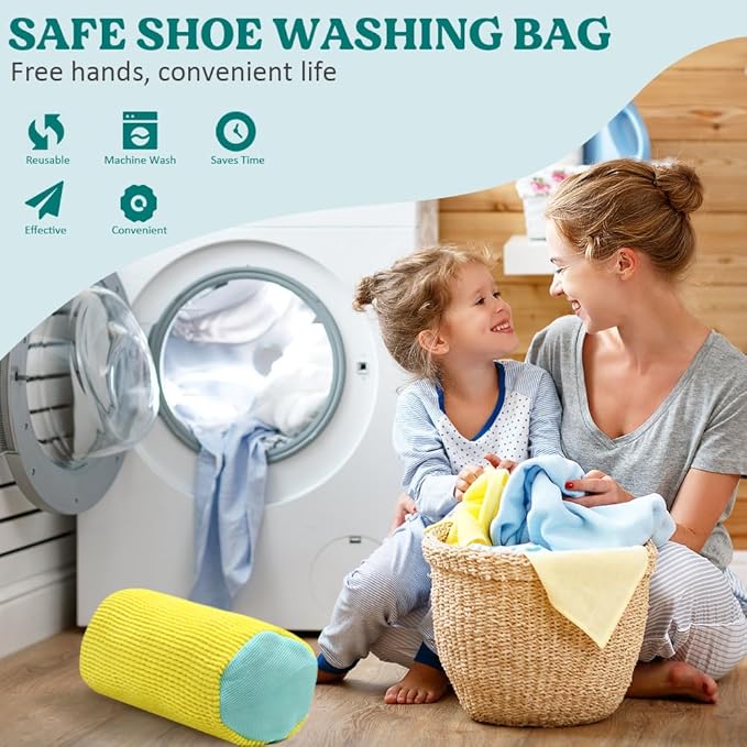 Shoe Washing Machine Bag 2 Pack, 360°Deep Clean Durable Shoes Laundry Bag for Washer and Dryer, Reusable Shoe Cleaner Bags, Sneaker Washing Machine Bag, Yellow