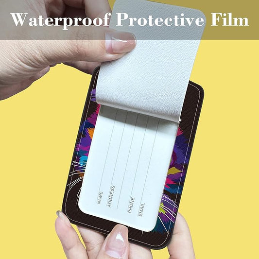 2 Pack Luggage Tags for Suitcase,PU Leather Travel Cruise Luggage Tag with Privacy Cover,Name ID Label and Steel Ring,Travel Essentials for Women Men (Cat with Abstract Beauty)