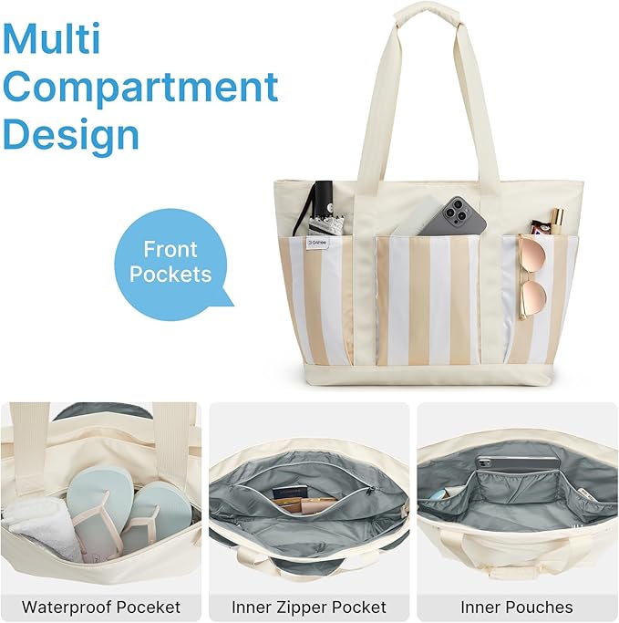 G4Free Beach Bag,Waterproof Beach Tote Pool Bags for Women,Compatible with Stanley Cup,Foldablefor Weekender Travel