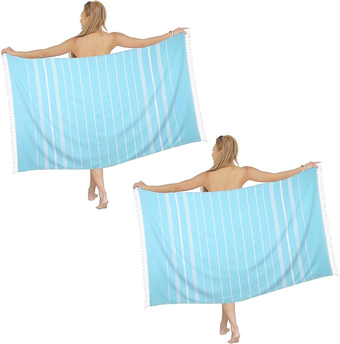 Beach Towel 2 Pack - Sand Free, Oversized 39 x 72, Turkish Quick Dry, Lightweight Pool Towels for Adults, Travel, Cool Beach Essentials, Super Absorbent