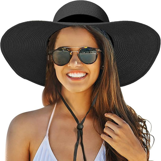 Beach Hats for Women, Foldable Sun Hat Womens UV Protection, Boho Wide Brim Hats for Women, Floppy Straw Visor Hat