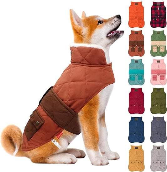 KYEESE Dog Coat Soft Pet Sweater for Cold Weather Warm Pet Winter Puffer Coat with Leash Hole Thick Pets Clothes with Pocket Waterproof Dogs Jacket with Fleece Lined Windproof Dog Coats for Small Dogs
