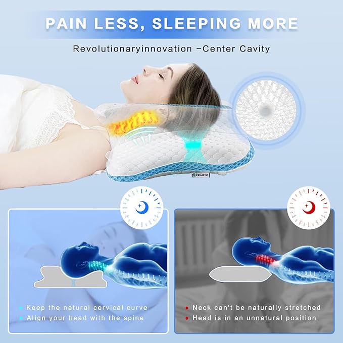 Pain Relief Cervical Pillow for Neck Support,Adjustable Ergonomic Pillow Cozy Sleeping,Odorless Orthopedic Memory Foam Pillows,Contour Bed Pillow for Side Back Stomach Sleeper