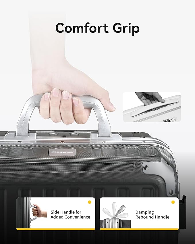 LUGGEX Checked Luggage with Spinner Wheels, 24 Inch Aluminum Frame Zipperless Polycarbonate Hard Shell Suitcase, Charcoal Metallic