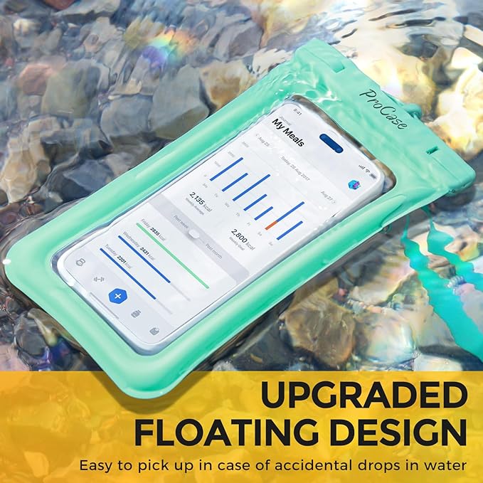 2 Pack ProCase Floating Waterproof Phone Pouch Up to 7", IPX8 Floatable Underwater Phone Case Dry Bag for iPhone 17/Air 16 15 14 13 12 11 Pro Max Xs Max XR X 8 7 Plus SE/Galaxy S24 S23 S22 - BlueGreen