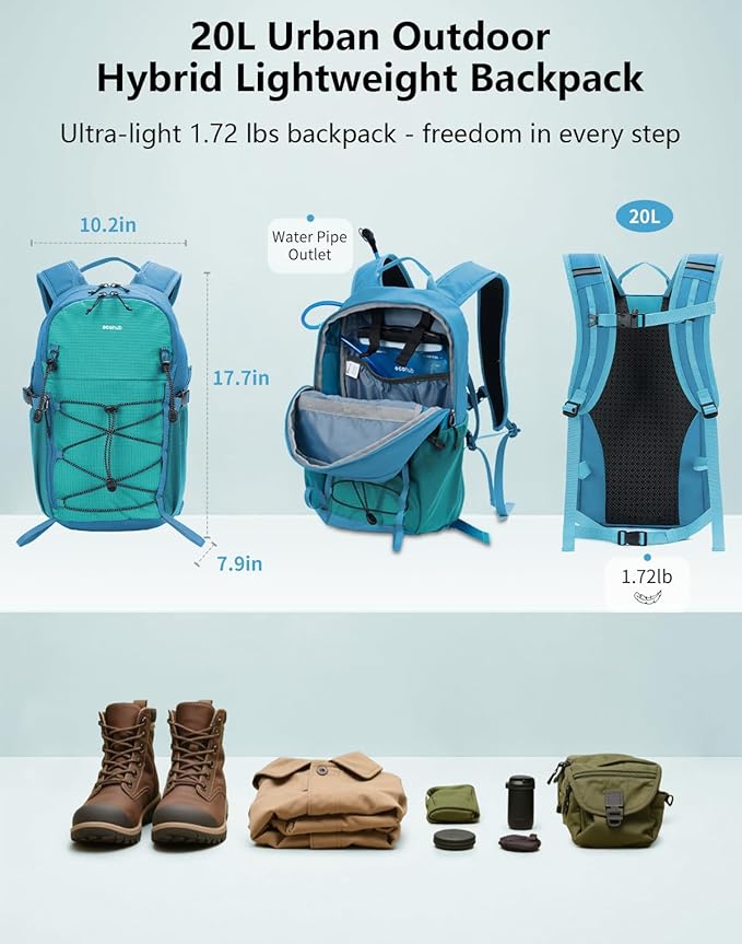 ECOHUB Small Hiking Backpack for Men Women, 20L Lightweight Travel Backpacks Water Resistant Camping Cycling Hiking Daypack
