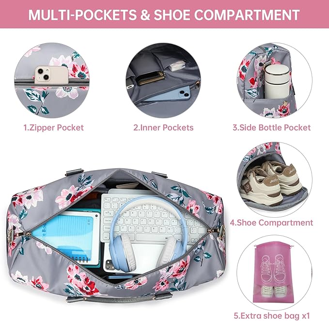 Duffle Bag for Travel, Weekender Bag with Shoe Compartment, Carry On Overnight Bag for Women with Toiletry Bag, Gym Bag with Wet Pocket, Hospital Bags for Labor and Delivery Beige