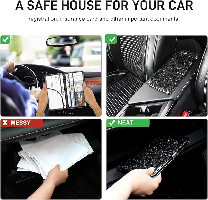 Car Registration and Insurance Card Holder, Document Holder for Cards, Driver Vehicle License Document Glove Box Compartment Organizer, Car Essentials For Women