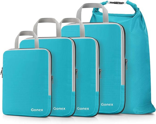 Gonex Compression Packing Cubes, 3pcs/4pcs Expandable Storage Travel Luggage Bags Organizers