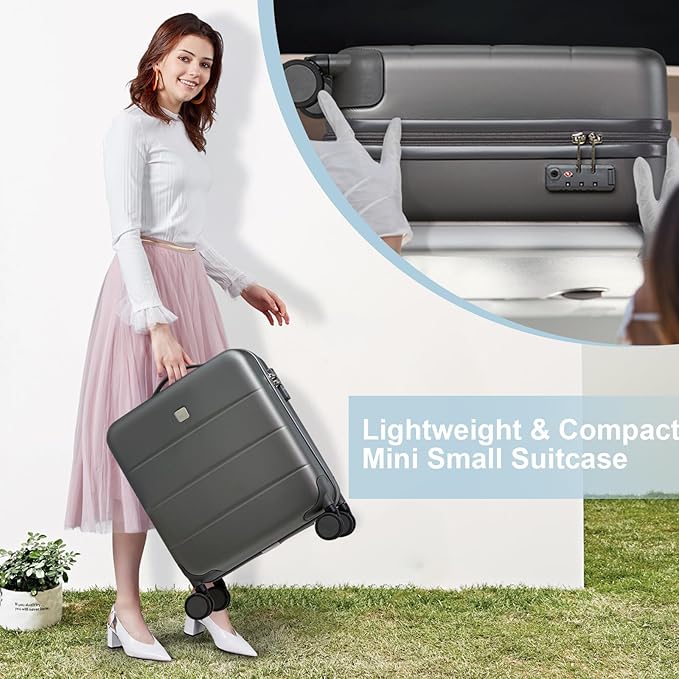 Hanke 16 Inch Underseat Carry On Luggage Hard Shell Suitcases with Wheels Mini Small Carry On Bag for Airline Approved TSA Luggage Lightweight Travel Suitcase(Graphite Grey)