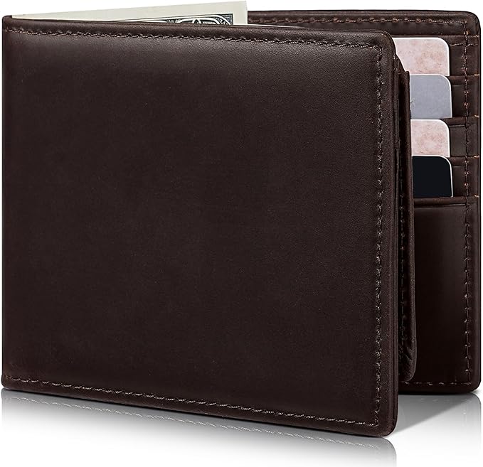 Artpaxy Mens Wallet Genuine Leather Bifold RFID Blocking Wallet for Men with 2 ID Windows 12 Card Holders 2 cash pockets 1 Gift Box