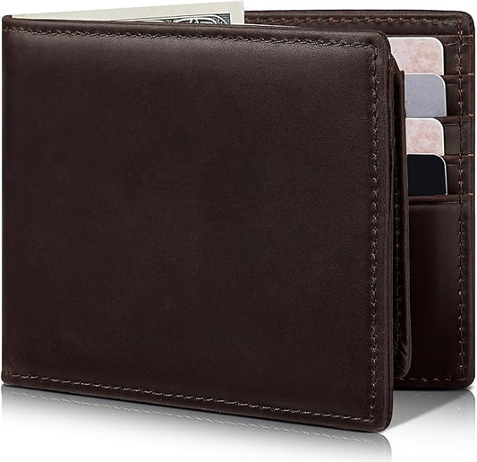 Artpaxy Mens Wallet Genuine Leather Bifold RFID Blocking Wallet for Men with 2 ID Windows 12 Card Holders 2 cash pockets 1 Gift Box