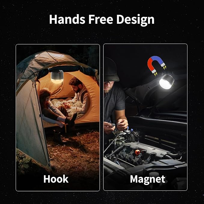 Rechargeable LED Camping Lantern 1000LM, TOHETO Portable Hanging Tent Light with RGB Color Changing, Magnetic Base, Waterproof Emergency Hanging Light for Hurricane, Power Outages, Home, Hiking -Black