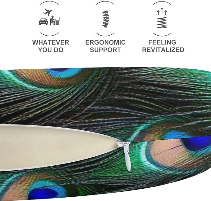 Unisex Travel Pillow U-Shaped Memory Foam Neck Support, Peacock U-Shape, Washable Airplane Car Nap Cushion
