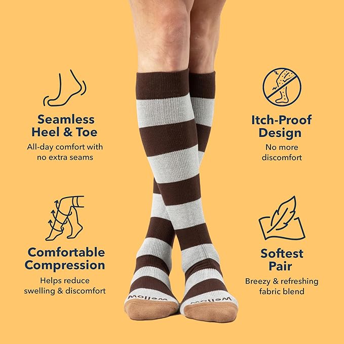 Wellow Premium Socks (Compression Socks - Regular) for Men & Women, Made with Viscose from Bamboo, Knee High, 18-25 mmHg