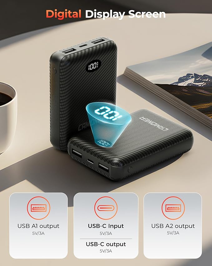 5V 12000mAh Heated Vest Battery Pack, Pocket Size Power Bank with LED Display, Type-C Input, and Dual USB-A Output for Heated Apparel, Vest, Seat, Blanket