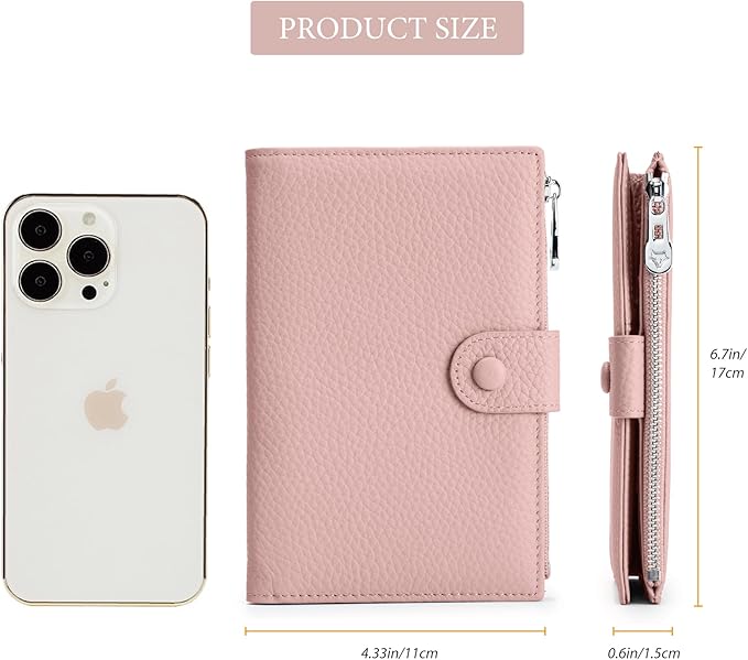 Leather Travel Wallet for Women, Slim RFID Blocking Passport Holder, Compact Passport Wallet with Zippered Coins Pocket and SIM Slots, Ladies Passport Cover