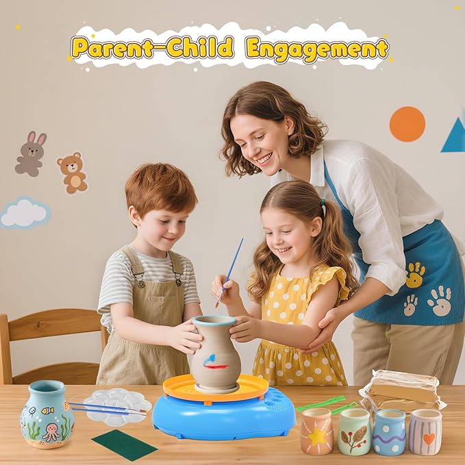 Weilim Pottery Wheel for Kids Complete DIY Pottery Painting Kit for Ages 8-12 Beginners with 4 Air-Dry Clay Packs and Tools, Arts Supplies Toys Birthday Gift for Boys Girls 6+ Years Old (Blue)