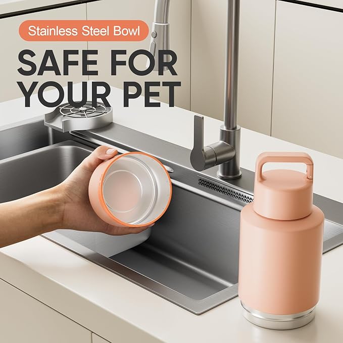 Insulated Dog Water Bottle with Travel Bowl, Dog Lover Gift, Portable Water Bottle Dispenser, Accessories for Car, Hiking, Camping, Outdoor, Leak-Proof, Detachable (Coral Sunset)