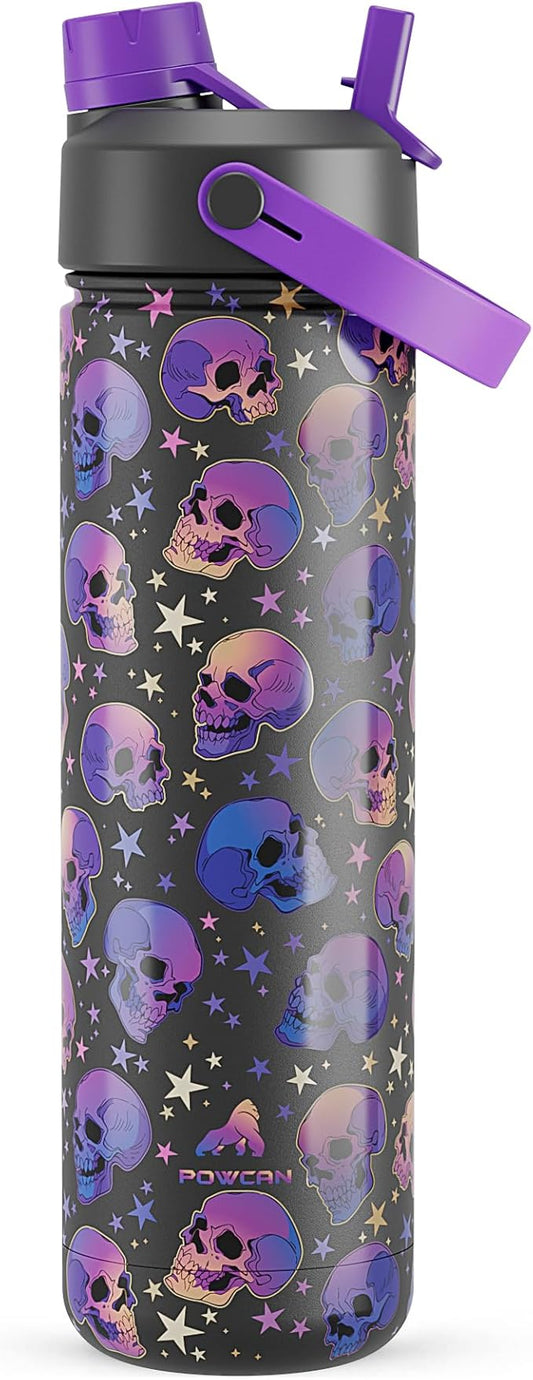 26 oz Insulated Water Bottle with 2-in-1 Straw and Spout Lid, Keep Cold 24H, Leak-Proof, Fits in Car Cup Holder, Stainless Steel Water Bottle for Gift, Trip, Holiday, Sports (Skull Realm)