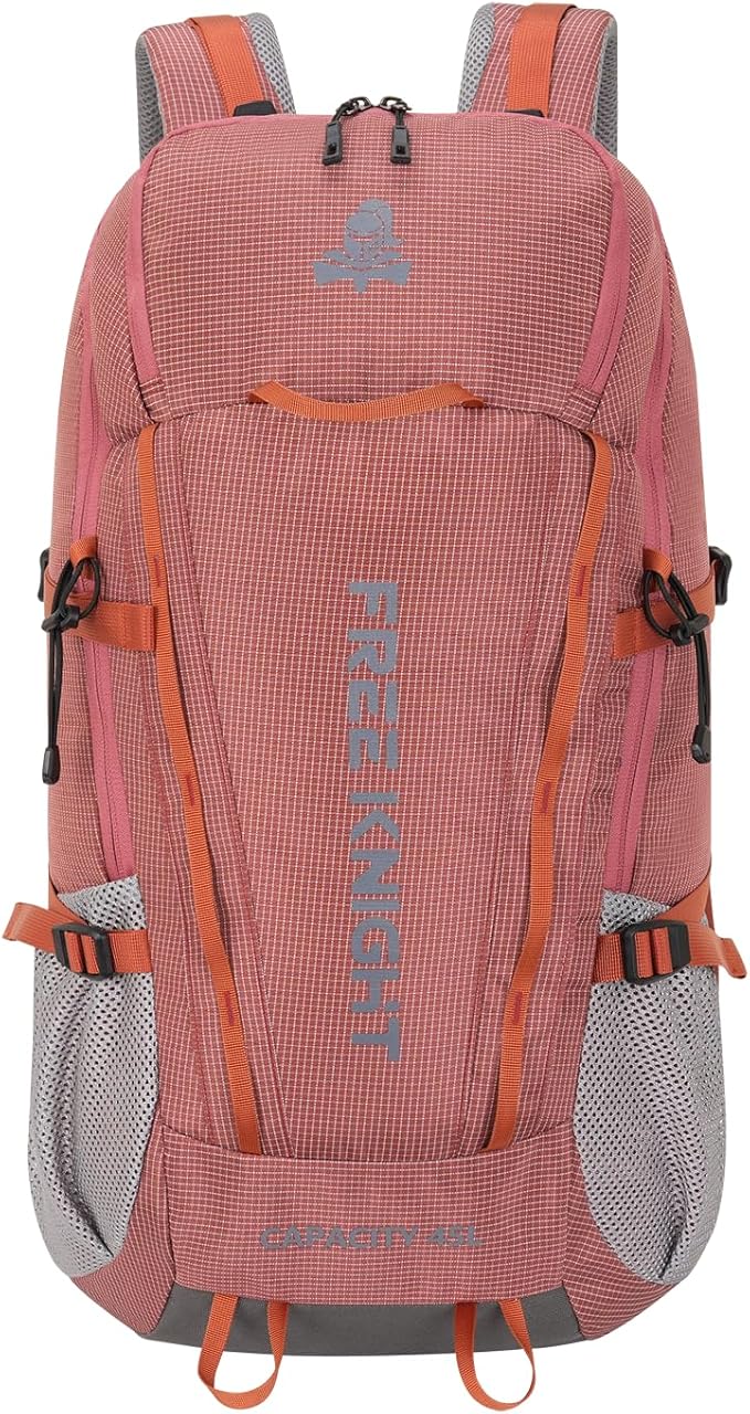 Bseash 45L Waterproof Hiking Camping Backpack with Rain Cover, Outdoor Sport Travel Bag Daypack for Climbing Skiing Cycling (Pink)