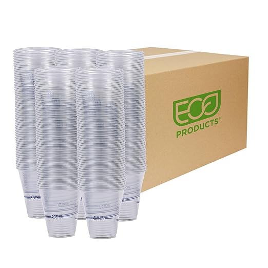 ECO PRODUCTS BlueStripe Recycled 12oz Plastic Cups, Case of 1000, Made from 30% Post-Consumer Recycled Plastic Bottles, Recycled PET (rPET) For Cold Drinks & Snacks, Clear For Visibility