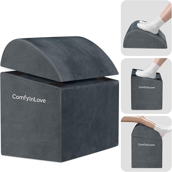 Foot Rest for Under Desk at Work - Non-Slip Foot Stool with 3 Adjustable Heights, Ergonomic Under Desk Footrest with Washable Cover for Desk, Home, Office, Car (Dark Grey)