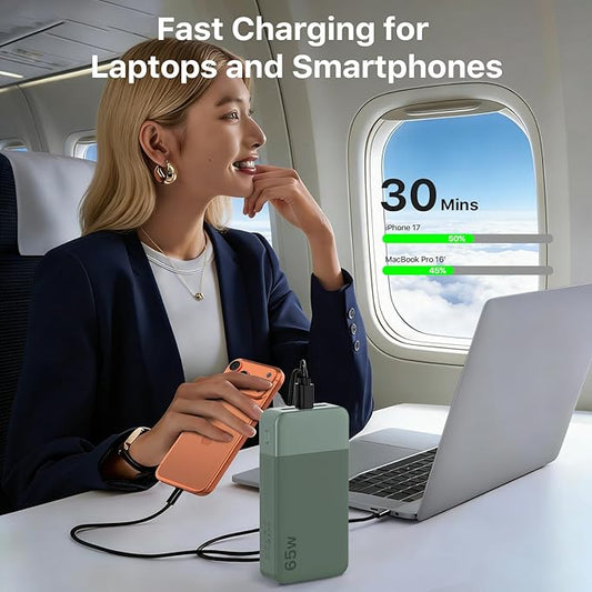 NOBIS 20000mAh Battery Pack Power Bank 65W Power Bank, Portable Charger with Digital Display, Dual USB-C/USB-A Fast Charging for Laptop, Phone, Tablet, Travel-Friendly External Battery Pack