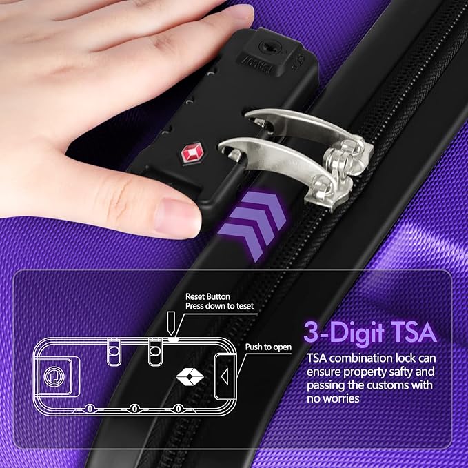 AnyZip Luggage PC ABS Hardside Lightweight Suitcase with 4 Universal Wheels TSA Lock Checked-Medium 24 Inch Violet Purple