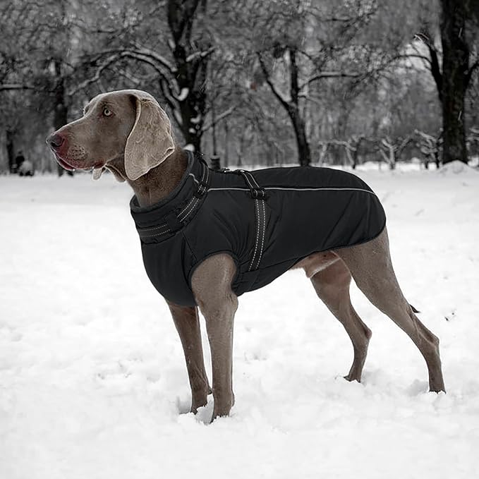 Lelepet Dog Coat with Harness Built in, Waterproof Dog Jacket for Large Dogs Reflective Winter Jacket with Zip Warm Cold Weather Coats for Dogs,Turtleneck Pet Snowsuit, Great Dane, Black, XXXL
