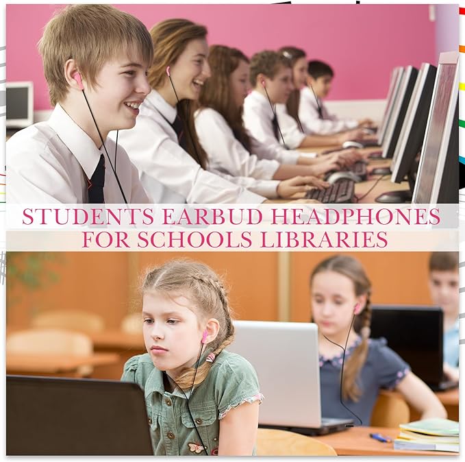 Kanayu 100 Pack Wired Earbuds Bulk for Classroom Ear Headphones Wired Basic Student Earbuds No Microphone with 3.5MM Jack for Class Laptop School Library, Individually Bagged (Pink)