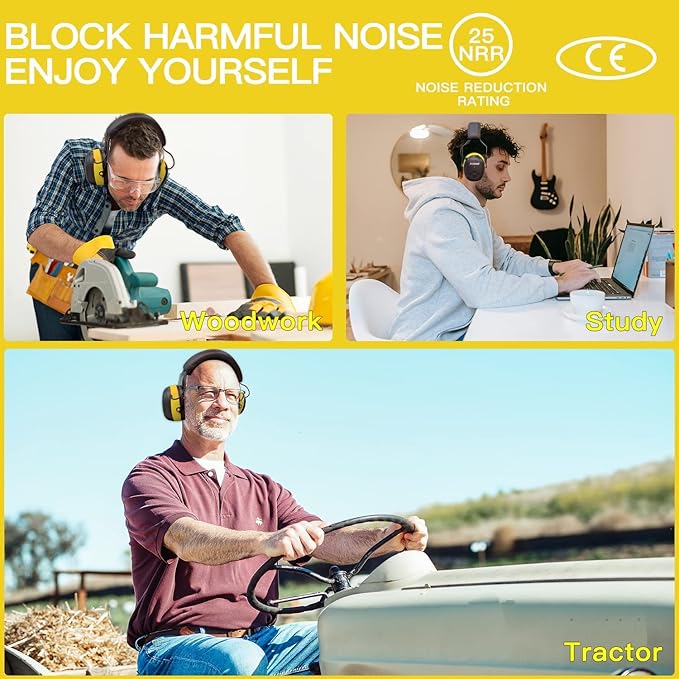 ZOHAN EM037 Bluetooth Hearing Protection,30dB SNR Noise Reduction Ear Protection with 1500mAh Rechargeable Battery,Headphones with 40H playtime for Mowing, Snowblowing, Construction,Workshops