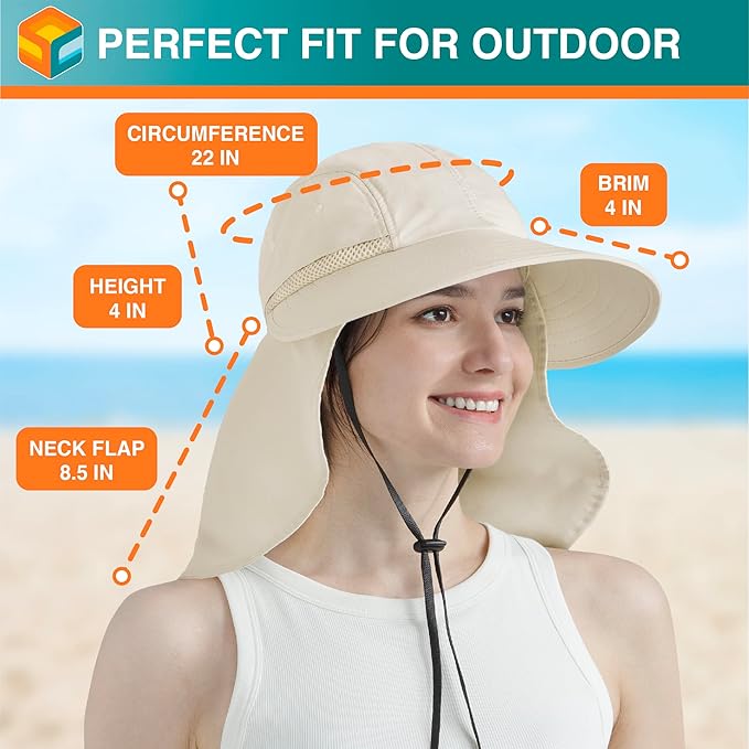 SUN CUBE Sun Hat for Women with Ponytail Hole Neck Flap, Gardening Hat Women Sun Protection, UV Hats Hiking Walking Fishing