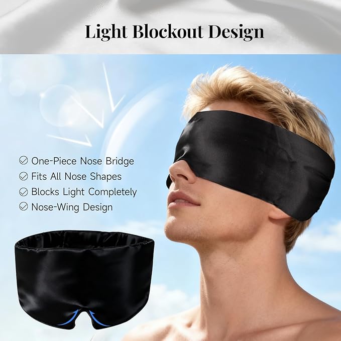 Silk Sleep Mask – 100% Mulberry Silk Eye Mask for Sleeping, Soft Slip Feel, Adjustable Headband, Blackout for Side Sleepers, Men & Women